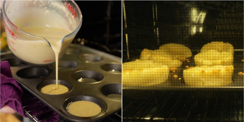 Rót bột vào khuôn và nướng bánh