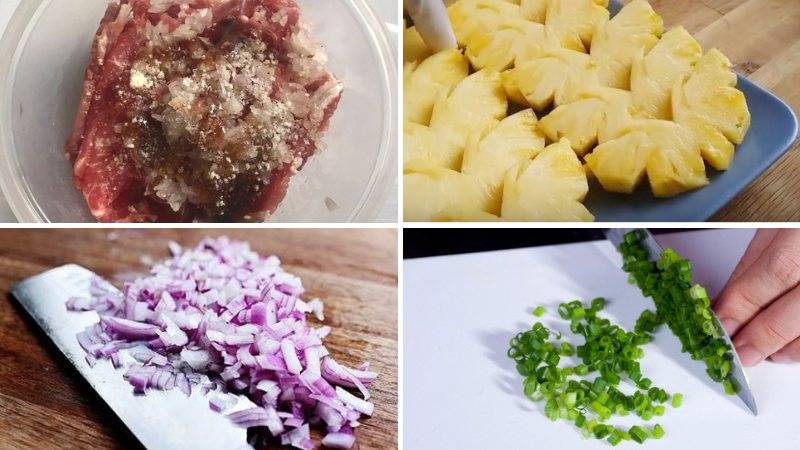 Sơ chế bắp bò, thơm, hành tím, hành lá