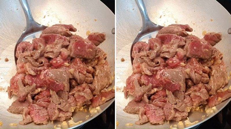 Bắp bò xào với hành đã phi thơm