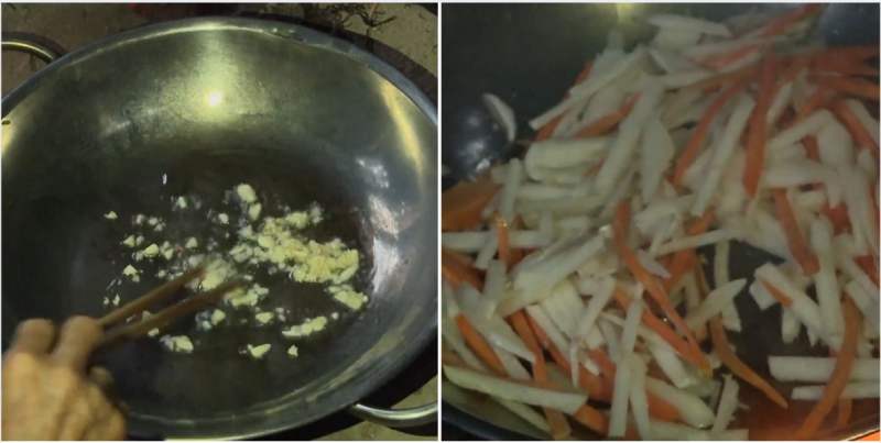 Phi thơm tỏi và xào củ sắn
