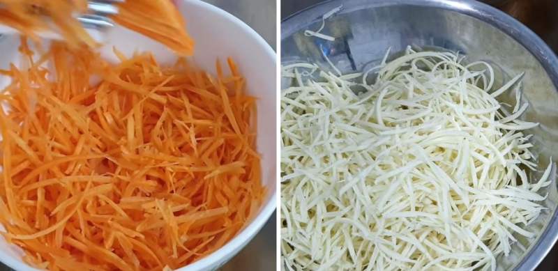Gọt vỏ cà rốt, củ sắn rửa sạch và để ráo