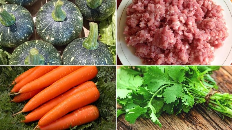 Các nguyên liệu làm thịt heo xào bí đỏ