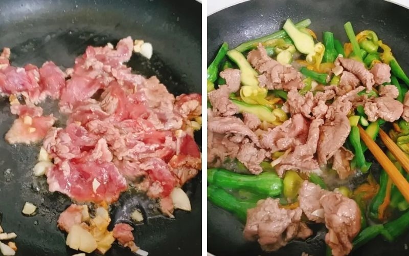 Công đoạn làm món bí nụ xào thịt bò