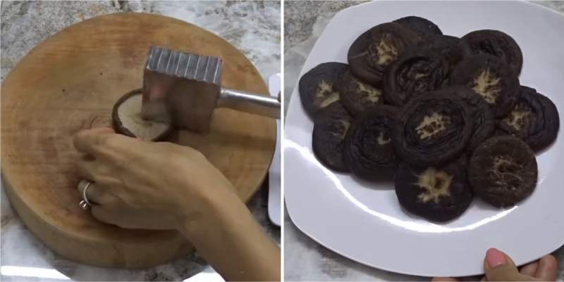Dùng chày dần nhẹ để làm nấm mềm