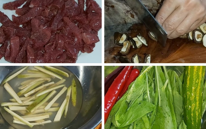 Sơ chế nguyên liệu làm bò luộc nấm cuốn cải