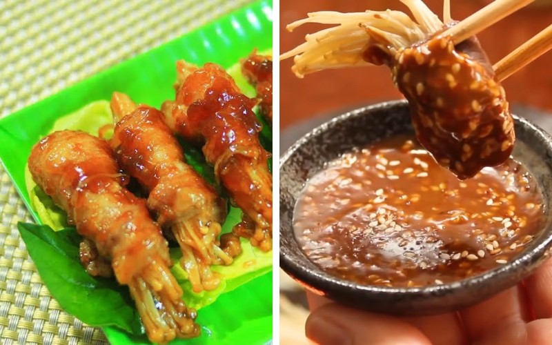 Thành phẩm món thịt bò cuộn nấm kim châm nướng