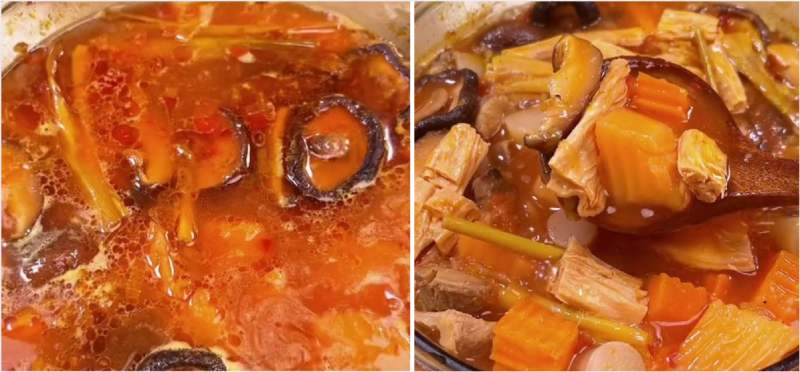 Tiến hành nấu bò kho chay với nấm đông cô