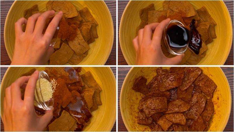 Trộn bò với 2 muỗng canh bột bò kho chay