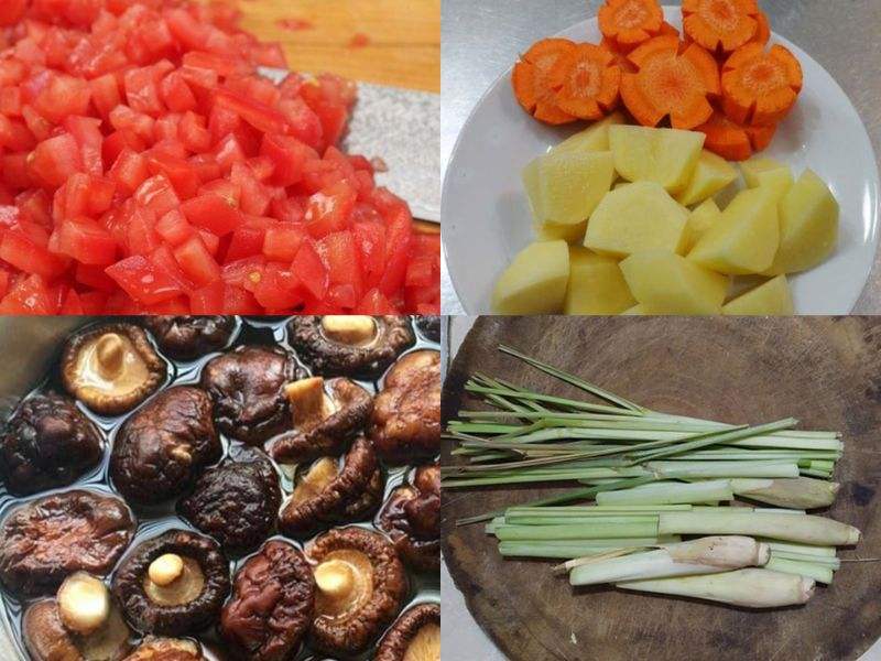 Sơ chế nguyên liệu làm bò kho chay với nấm đông cô