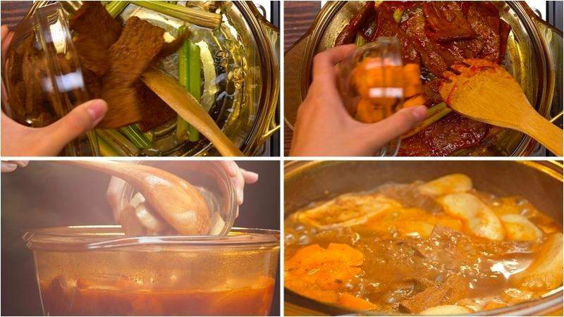 Tiến hành nấu bò kho chay