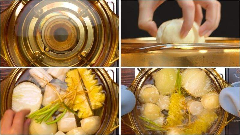 Tiến hành nấu nước dùng bò kho chay