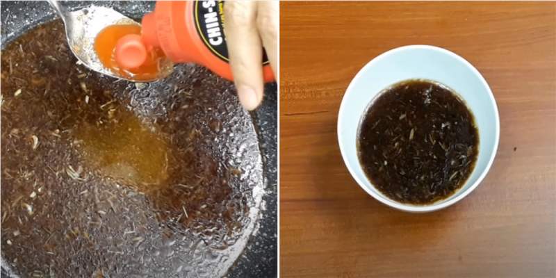 Công đoạn pha nước sốt ăn cùng bò lá lốt chay
