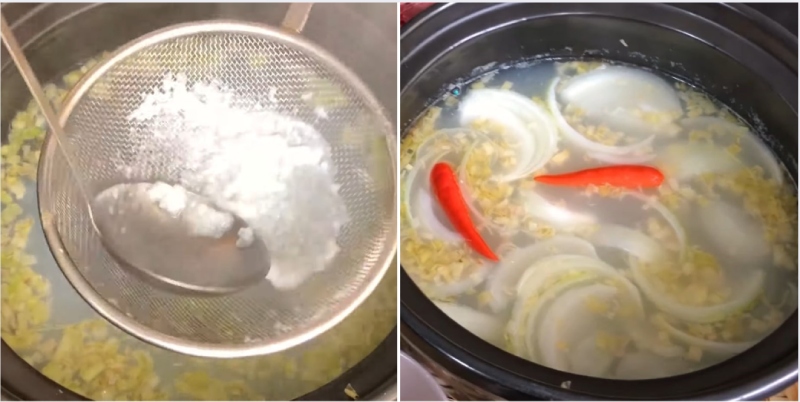 dùng rây lọc mẻ để lấy phần nước dùng