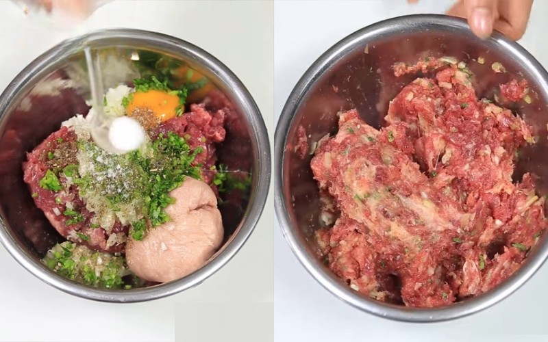 Tiến hành trộn nhân bò viên
