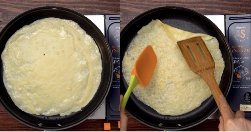 Tráng bánh crepe vàng mịn để bọc nhân bò Wellington