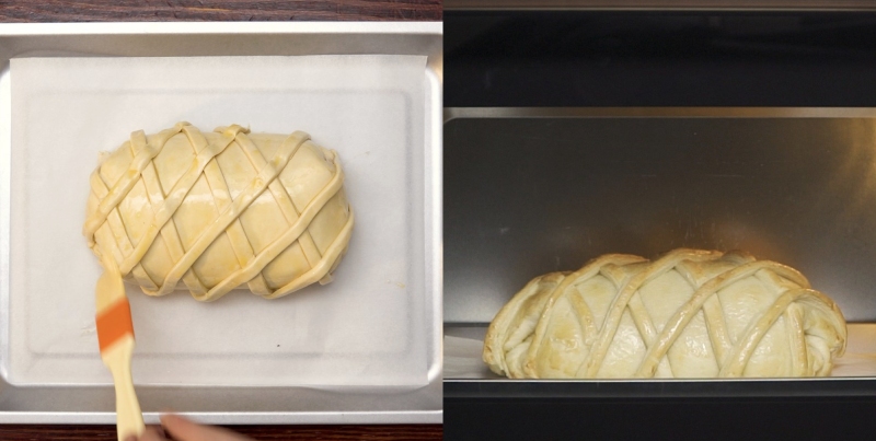 Phết trứng lên lớp bột và nướng bò Wellington chín vàng trong lò