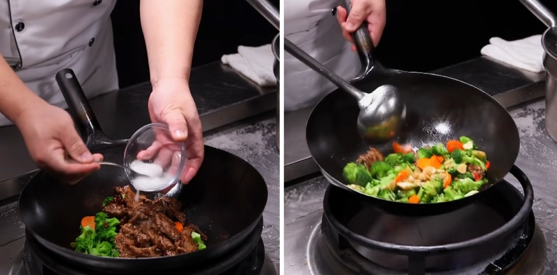 xào các nguyên liệu và nêm gia vị vừa ăn