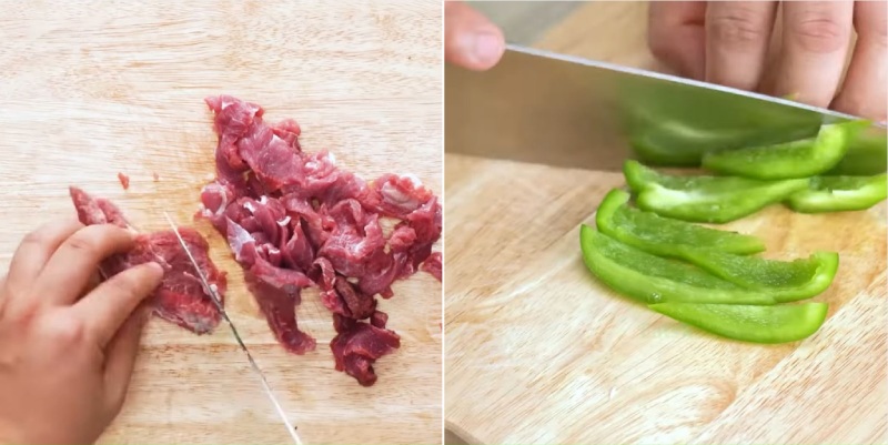 Sơ chế nguyên liệu làm bò xào ớt chuông
