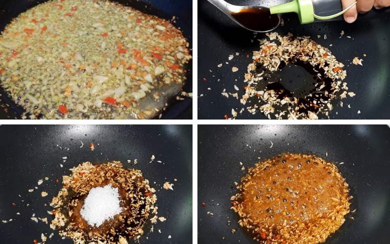 Tiến hành pha chế nước sốt mắm tỏi chay