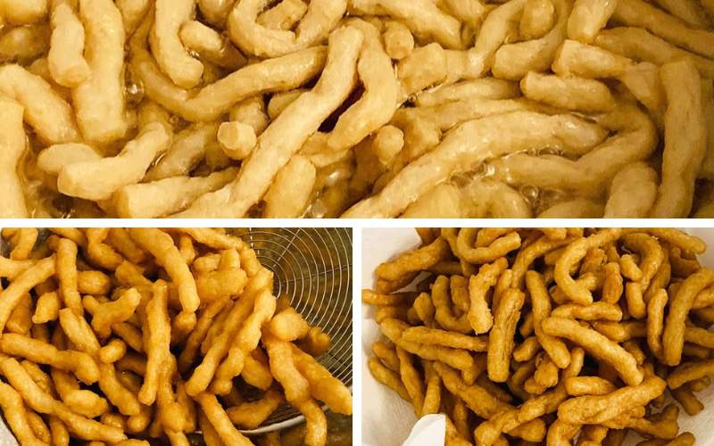 Tiến hành chiên bóng cá chay vàng đều