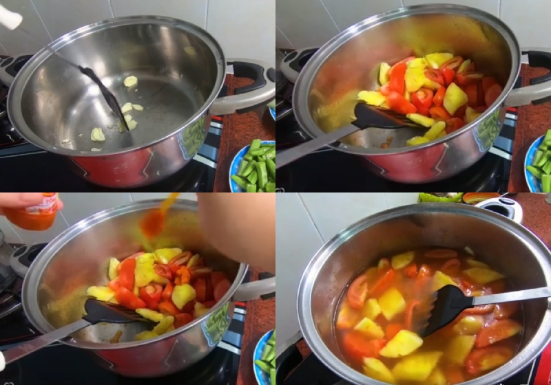 Cà chua và thơm được xào nục