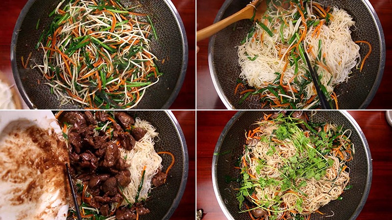 xào bún gạo với thịt bò