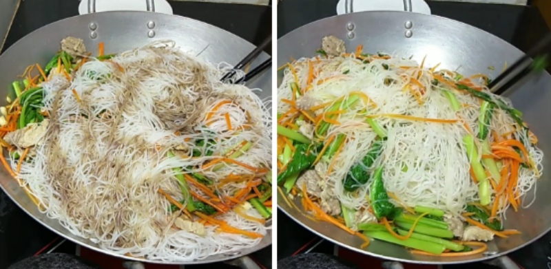 lần lượt xào các nguyên liệu và nêm nếm gia vị