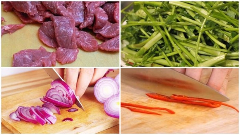 Sơ chế thịt bò, hành, rau