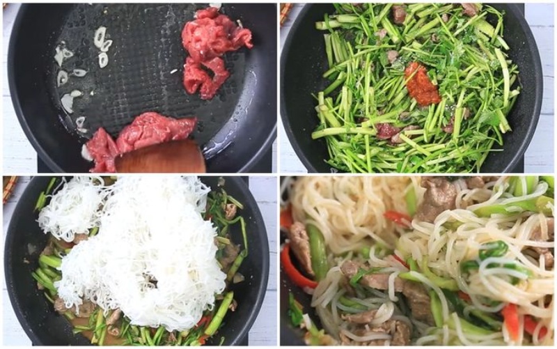 Xào thịt bò với bún và rau