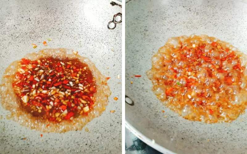 Công đoạn pha nước sốt làm cá bống kho tiêu chay