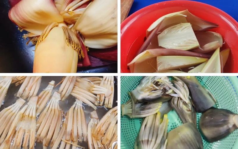 bắp chuối được sơ chế để làm cá chay