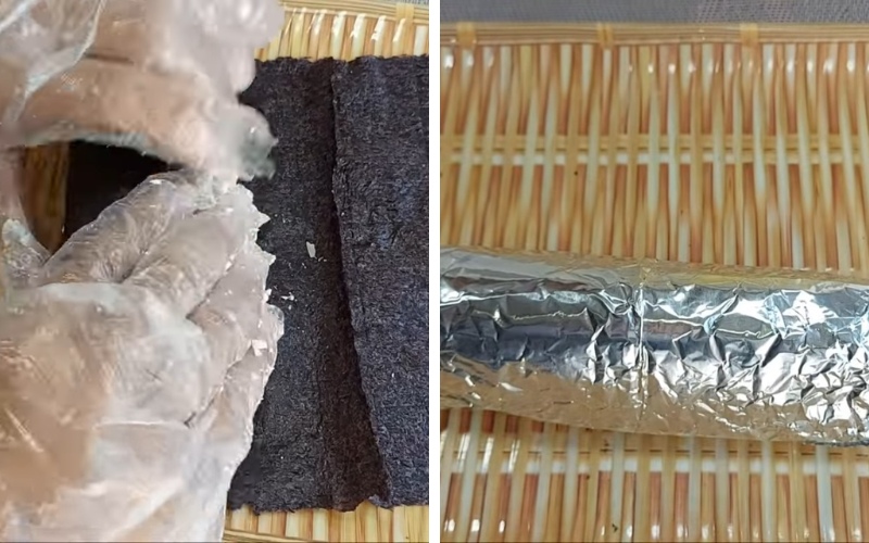 cuộn cá chay với rong biển và giấy bạc