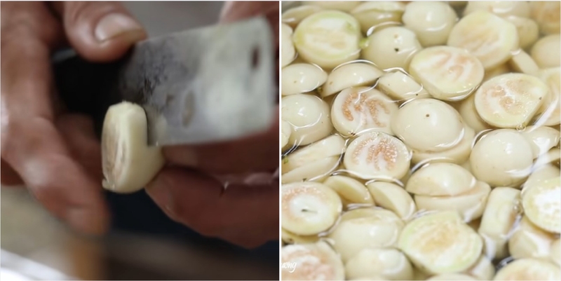 Cắt và ngâm cà pháo trong nước 