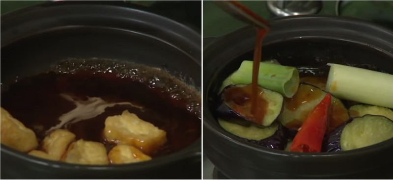Tiến hành kho cà tím với tương ớt
