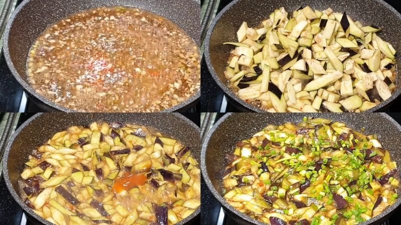 Tiến hành nấu cà tím kho quẹt