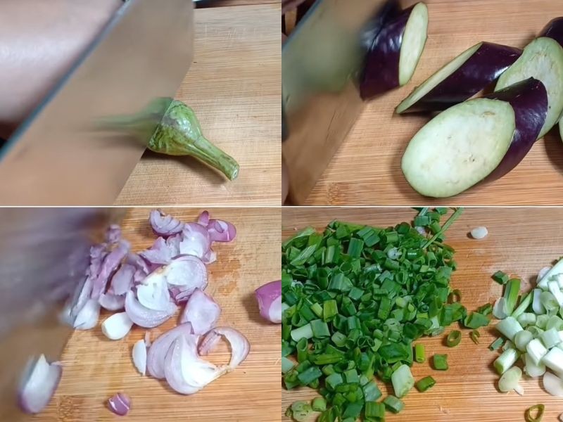 Sơ chế nguyên liệu làm cà tím kho tiêu