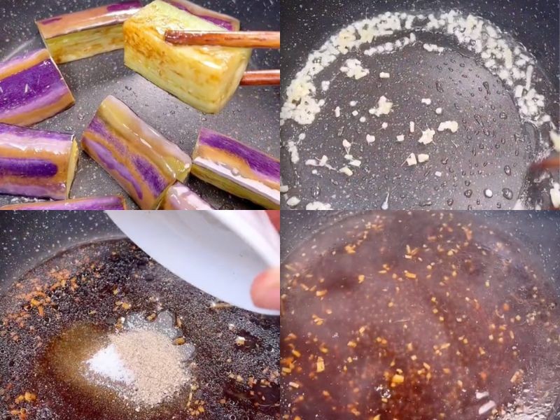 Chiên sơ cà tím và nấu sốt