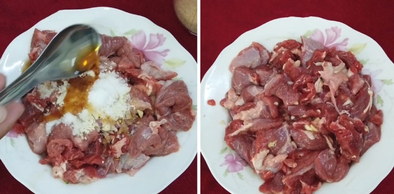 ướp thịt bò với lượng gia vị vừa đủ