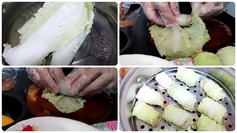 Các bước cuốn cải thảo với nhân thịt