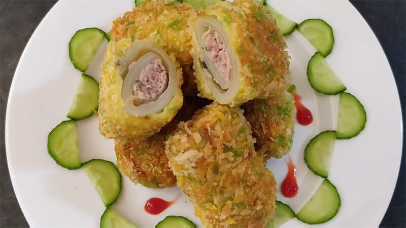 Cải thảo cuộn thịt heo chiên giòn vàng ruộm
