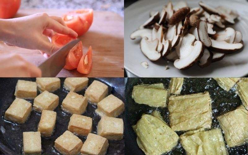 Sơ chế nguyên liệu làm canh bún chay nấm