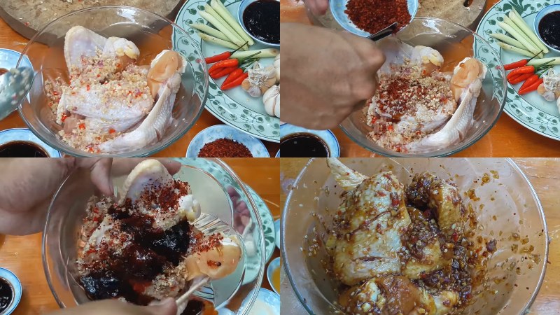 Ướp gà với muối ớt và sa tế