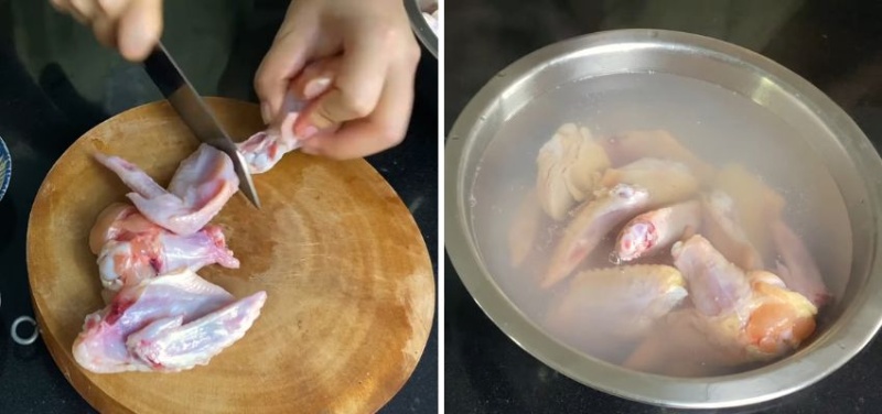 Công đoạn sơ chế cánh gà