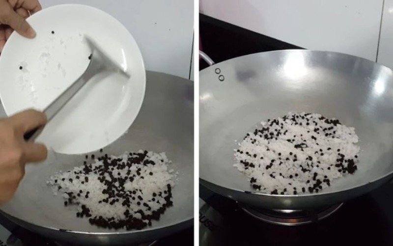 Công đoạn rang muối và tiêu