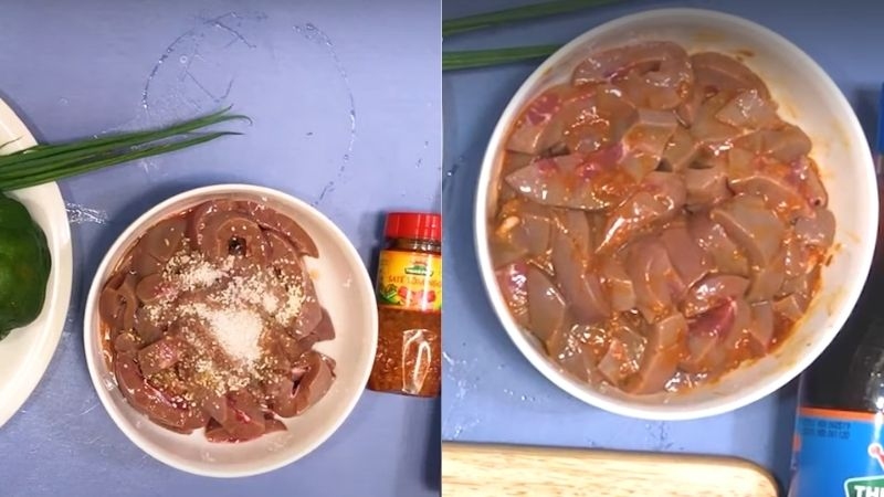 Cật heo được ướp với gia vị