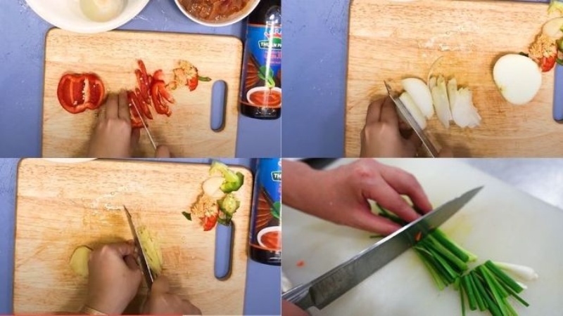 Sơ chế các nguyên liệu để nấu cật heo