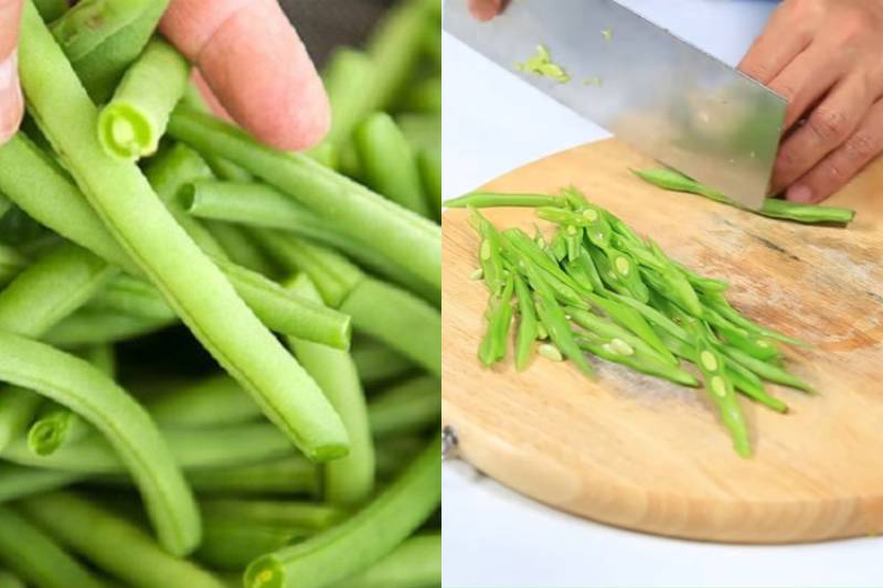 Sơ chế đậu que và các nguyên liệu khác