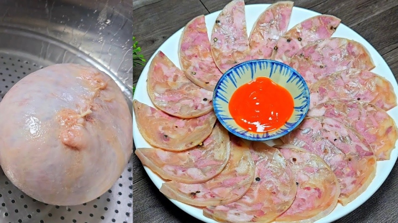 Chả bong bóng heo cắt lát mỏng tròn đều