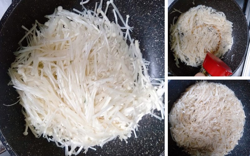 Tiền hành xào nấm kim châm