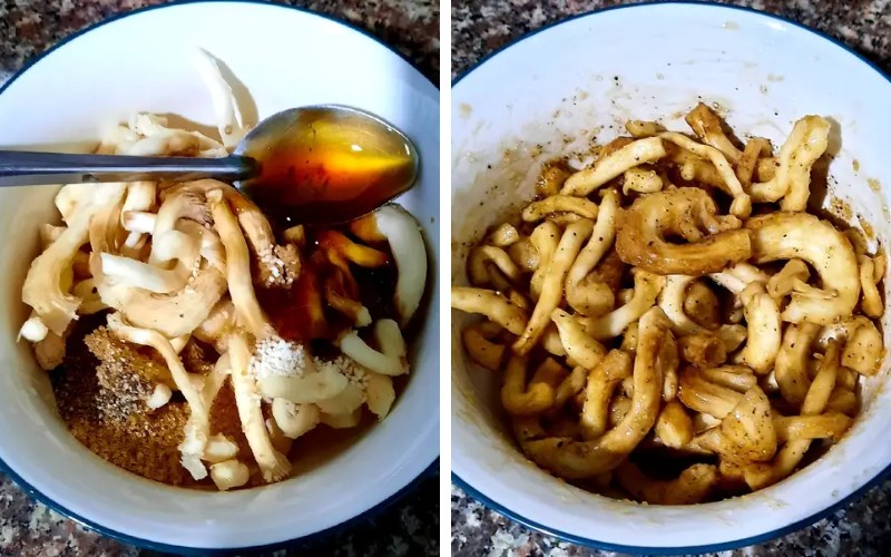 Tiến hành công đoạn ướp nấm bào ngư